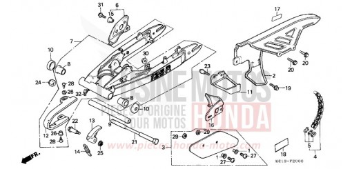 FOURCHETTE ARRIERE/CARTER DE CHAINE (1) MTX125RWH de 1987